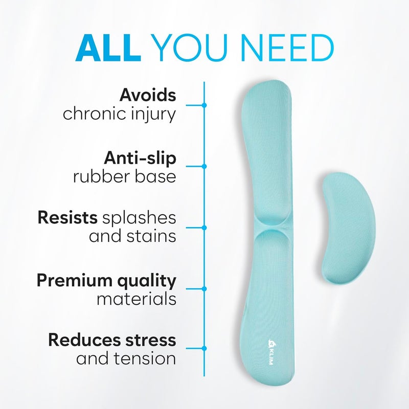 KLIM Mouse & Keyboard Wrist Rest Set - Silky Gel Memory Foam - Ergonomic Wrist Rest for Computer Keyboard, Wrist Pad for Keyboard + Wrist Rest for Mouse Gaming and Office - Pain Relief - Light Blue - Image 5